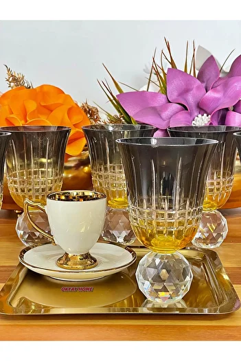 P&ORA PREMIUM KITCHEN PRODUCTS 6-Person Hand-Cut Colorful Diamond Foot Coffee Side Water Soft Drink Cup Dowry Gift Luxury