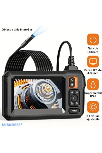 OEM Endoscop Industrial Profesional 1080P HD, Boroscop, Cablu de 5m, Ecran LCD 4.3", Acumulator 2000mAh