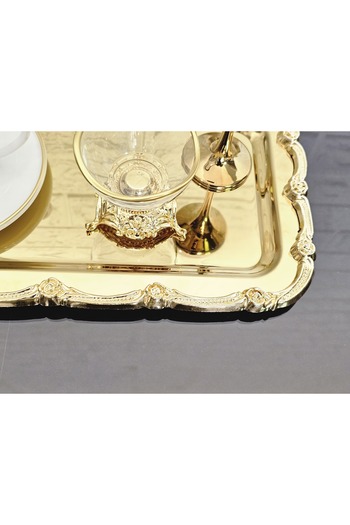 atabey home collection 6 Pieces Baton Gold Presentation Tray Gold Rose Framed & Coffee & Tea Tray 32cm