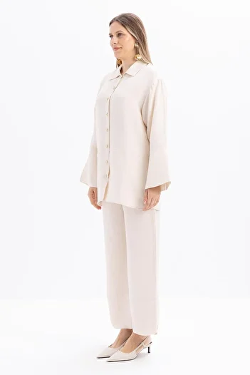 ALLDAY Stone-Wide Folded Slit Linen Trousers Suit