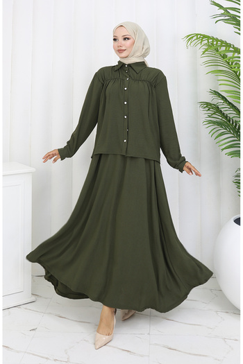 sefamerve Aerobin Fabric Shirt Skirt Double Set 2082-02 Khaki