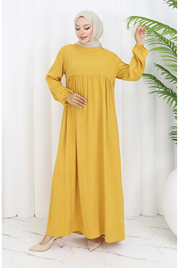 sefamerve Waist Gathered Dress 4102-04 Yellow