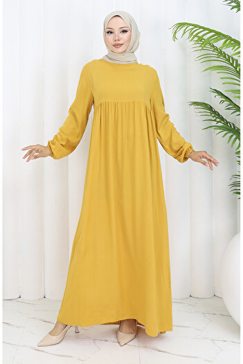 sefamerve Waist Gathered Dress 4102-04 Yellow