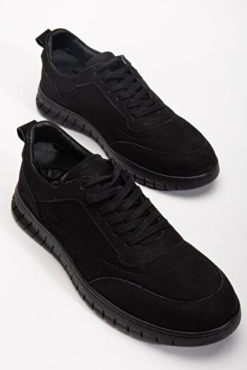 Dilimler Ayakkabı Genuine Leather Men's Casual Shoes Black Nubuck Tied Thermo Sole