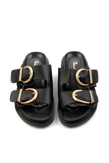 Bambi Black Leather Women's Slippers K04666013903