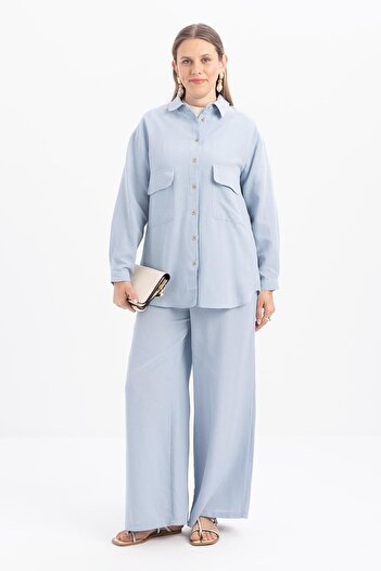 ALLDAY Blue-Large Pocket Linen Trousers Suit