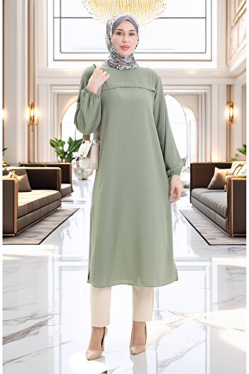 sefamerve Side Slit Long Tunic 4104-03 Khaki
