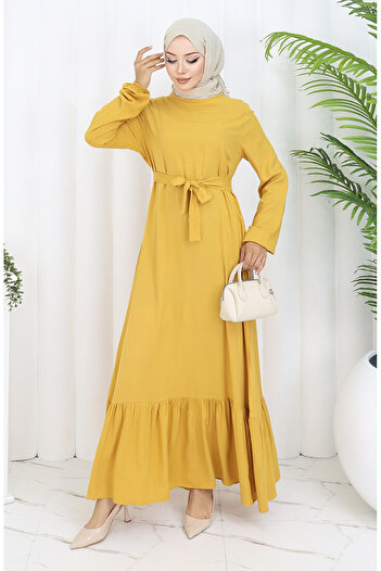 sefamerve Skirt Ruffle Belted Dress 4103-06 Yellow
