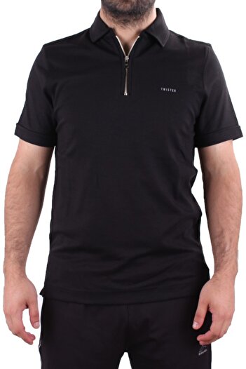 Twister Jeans Twister 2298 Black Casual Short Sleeve Regular Fit Cotton Zipper Polo Neck Men's T-Shirt