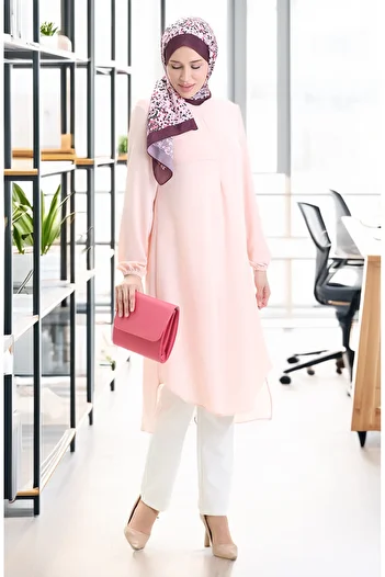 sefamerve Frame Detailed Long Tunic 4105-01 Powder