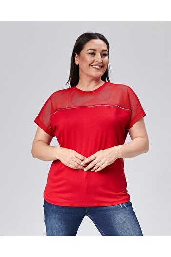 Esina Women's Shoulder Mesh Detailed Viscose Blouse