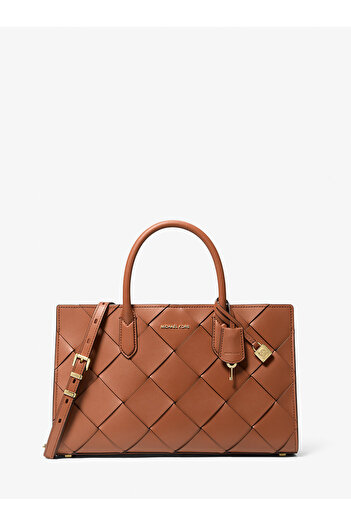 Michael Kors Women's Baklava Slice Wide Leather Belt Adjustable Strap Brown Shoulder Bag 30S5Gets2L-Luggag
