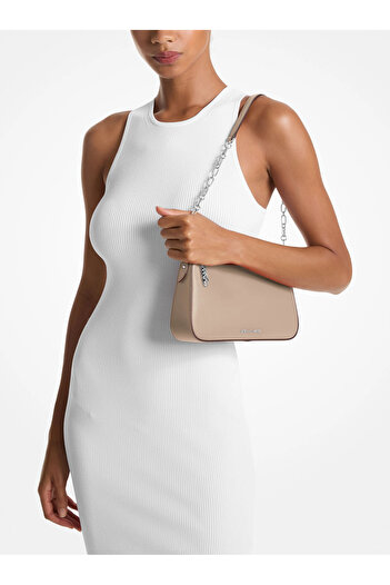 Michael Kors Women's Leather Zipper Closure Chain Strap Beige Shoulder Bag 32H3S8Ew6L-Lightsand