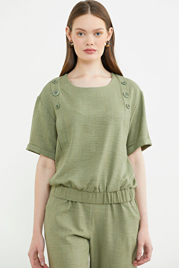 Sementa Linen Look Short Sleeve Double Suit - Green