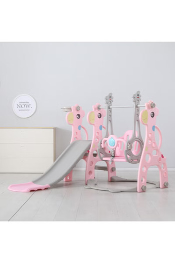 FULLJOY Deer-shaped slide with swing, basketball hoop and music 4*1, 155*140*105cm