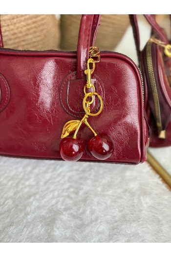 Z&M COLLECTION BAG SHOPPİNG Gold Detaylı Simli Kiraz Viral Olan Çanta Charm