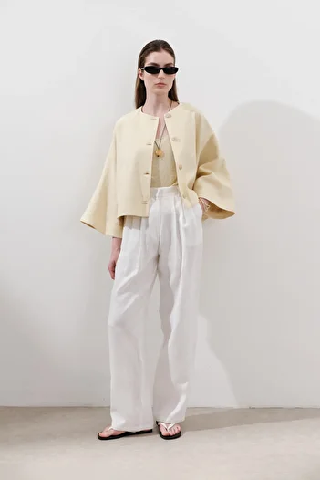 Manuka Linen Wide Sleeve Short Jacket Yellow