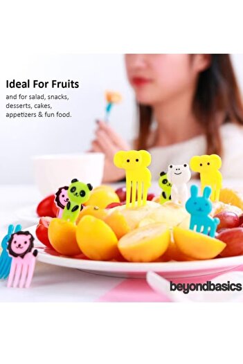 beyond basics Fruits Picks for Kids 50 Pcs, Cute Animals And Cartoon Eyes Fork/Picks for Vegetables Cake Dessert.