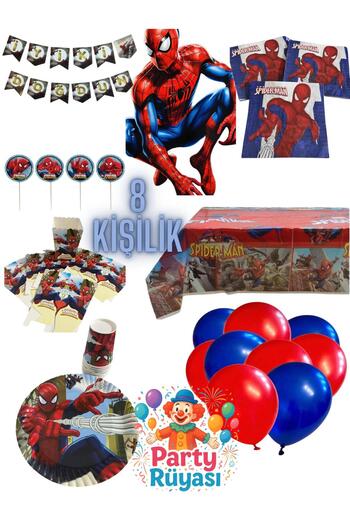 partyrüyası Spiderman Themed Birthday Set for 8 People-2