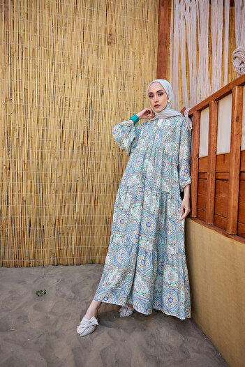 LOCCO Women's Ethnic Floral Patterned Dress Green