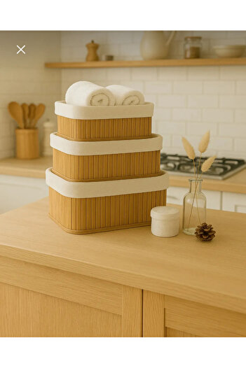 MİMOZA PARK Bamboo 3-Piece Basket Bathroom Basket Kitchen Basket