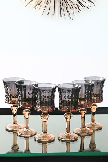 PLT Design 6 Pieces Smoked Color Crystal Footed Coffee Side Water and Soft Drink Glass Presentation Cup