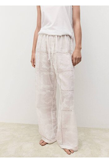 MANGO Woman Pantaloni brodați 100% ramie