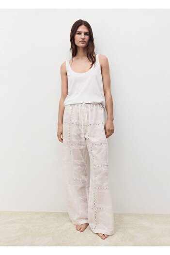 MANGO Woman Pantaloni brodați 100% ramie