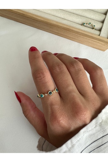 ringbox Kadın Ayarlanabilir Gold Mavi Taşlı Yüzük