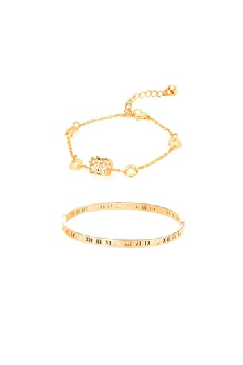 Tessero Set of two women's bracelets, fixed bangle with Roman numerals, charms with zircon stones, stainless steel