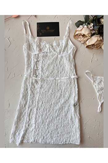 İntive Lingerie Κομψό μοντέρνο νυχτικό με δαντέλα με ανάγλυφο από γκιπούρ