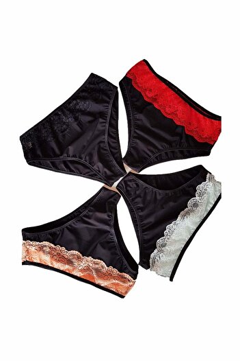 BLD by Exclusive Set of 4 classic panties, black, microfiber, lace ALINA, BLD by Exclusive
