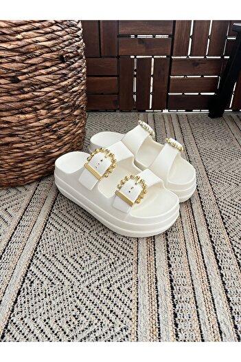 Behtah Kundura High Double Buckle Thick Soled Slide Slippers Garden Beach Pool Sea Summer Daily Slippers