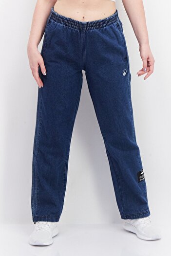 adidas Women Regular Fit Mid Waist Denim Pants, Blue Indigo