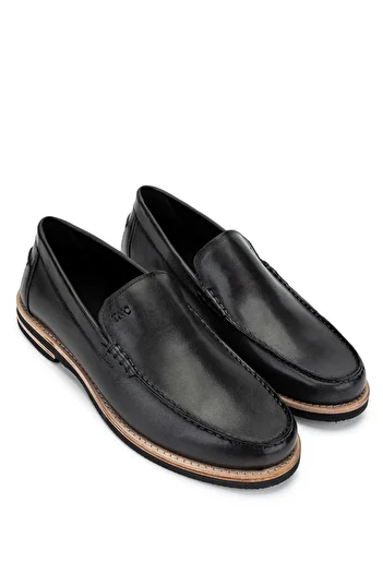 Tamer Tanca Men's Genuine Leather Black Loafer Shoes