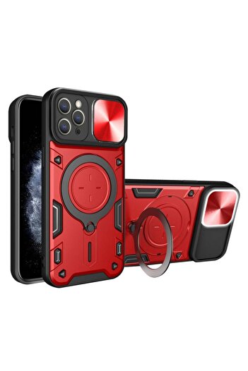 SKYDDAR INNOVATION Case for iPhone 11 Pro Max, CamGuard Pro, Magnetic Ring, Camera Protection, Red, sticker set