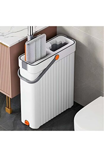 FOXMAG24 Mop and bucket set with dual tubs, telescopic handle, 2 mop cloths, metal and plastic, cream