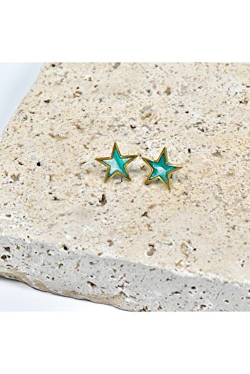 NARRU NARRU earrings, handmade, star-shaped, green and gold, Erica 03