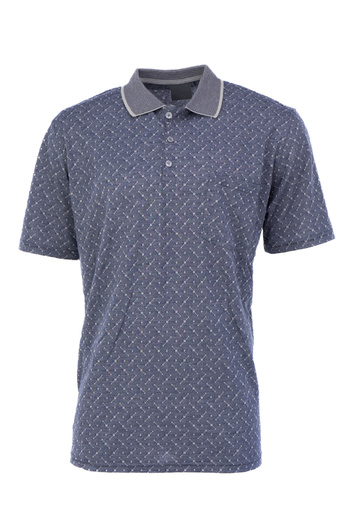 Oppland Men's T-Shirt Summer Pocket Short Sleeve Modern Jacquard Checkered Model Relaxed Cut Cotton Fabric