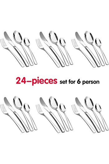 Saharaz 6 Person Cutlery Set,24-Piece Stainless Steel Cutlery Set,spoons and forks ,Silver,Gift Wrapping