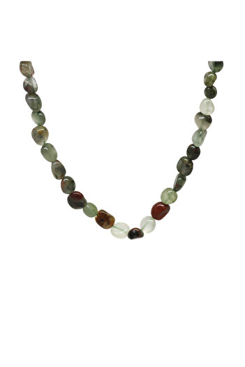 Tesbihane Silver Color Metal Chain Amorphous Bloodstone Natural Stone Men's Necklace