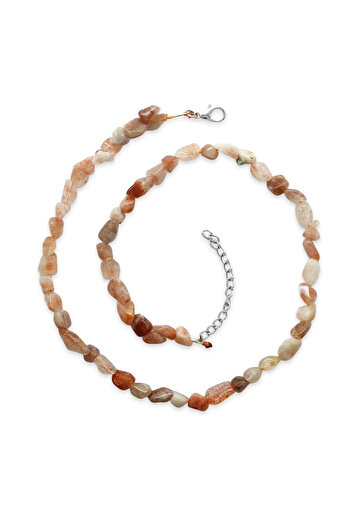 Tesbihane Silver Color Metal Chain Amorphous Sun Stone Natural Stone Women's Necklace
