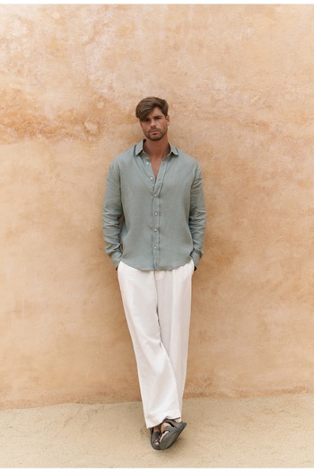 BOHEMAİ Agnola Oversize Men's Mint Linen Shirt