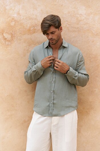 BOHEMAİ Agnola Oversize Men's Mint Linen Shirt