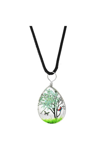 Tesbihane Drop Design White Floral Nature Themed Handmade Natural Resin Necklace