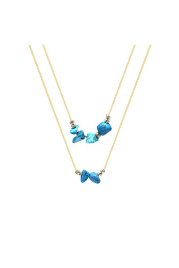 Tesbihane Elegant Rope Chain Natural Form Turquoise Turquoise Natural Stone Virgo Women's Necklace