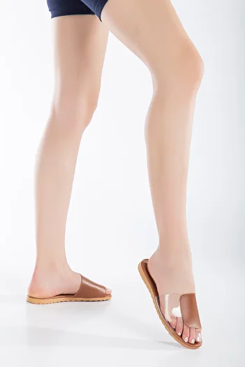 BOUIS Women's Tan Daily Transparent Tape Comfortable Stylish Lightweight Durable Sea Pool Beach House Slippers with Inner Pad