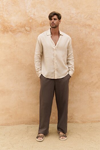 BOHEMAİ Agnola Oversize Men's Stone Linen Shirt