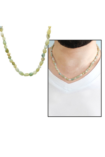 Tesbihane Silver Color Metal Chain Amorphous Amazonite Natural Stone Men's Necklace