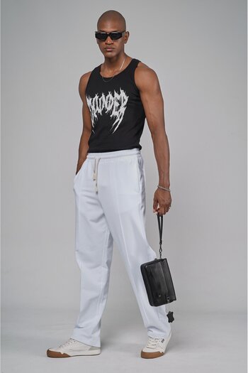 king brich Baggy Fit Trousers with Elastic Waist and Front Slit